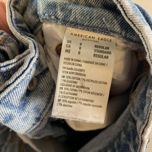 American Eagle Curvy 90s Straight Jeans Womens 0 Light Wash High Rise Distressed - Picture 11 of 15